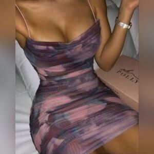 Oh Polly Lunar Sleeveless Bodycon Ruched Mesh Mini Dress (Size 0)